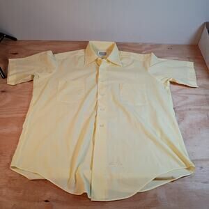 Vintage Sears Perma-Prest Men's Yellow Short Sleeve Button Up Shirt Size 16 L